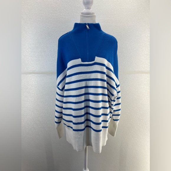 Striped Sweaters Half Zipper Long Sleeve Ribbed Knit Loose Oversized Pullover M - Picture 7 of 17